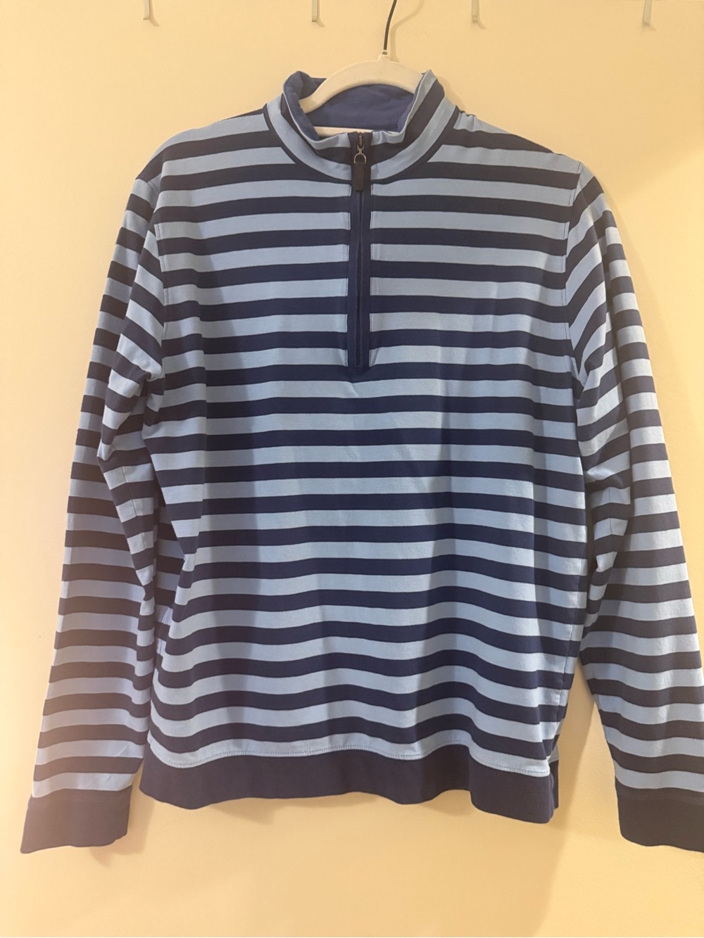 J McLaughlin Men's Striped Quarter Zip Light Blue & Navy
